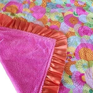 Razzle baby satin / plush Minky wooby security baby blanket floral pink & orange